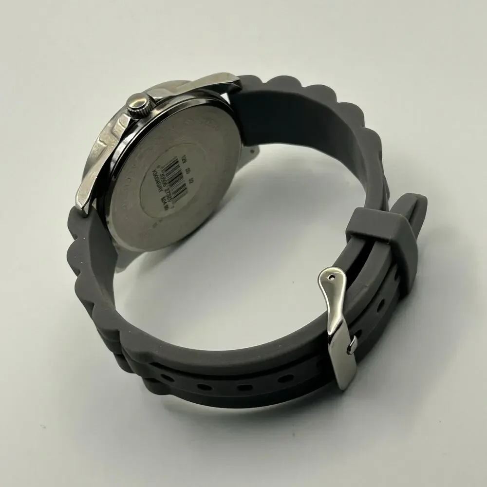 Vivani Silver Tone Dial Round Crystal Accent Case Gray Silicone Band Watch